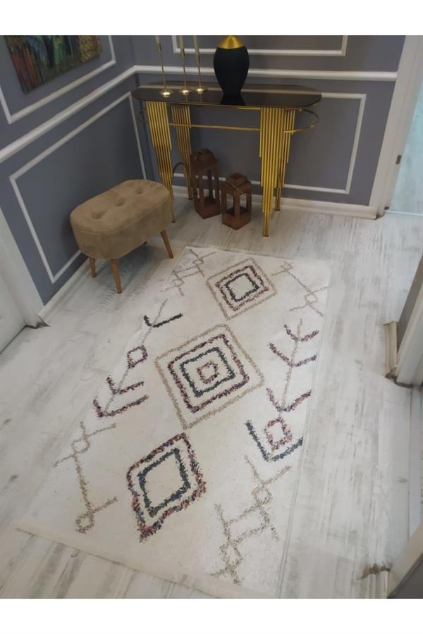 Kaymaz Tabanlı Yıkanabilir Dekoratif Kilim Desenli Dokuma Taban Halı