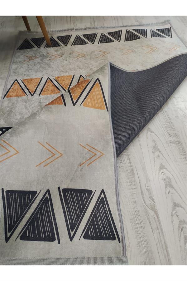 Kaymaz Tabanlı Yıkanabilir Dekoratif Kilim Desenli Dokuma Taban Halı