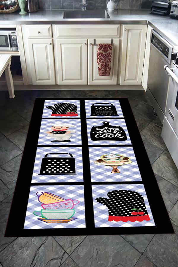 Kaymaz Tabanlı Yıkanabilir Dekoratif Modern Desenli Dot Taban Halı