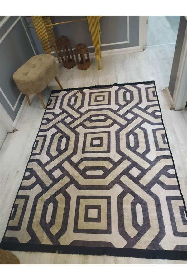 Kaymaz Tabanlı Yıkanabilir Dekoratif Örüntü Desenli Dokuma Taban Halı