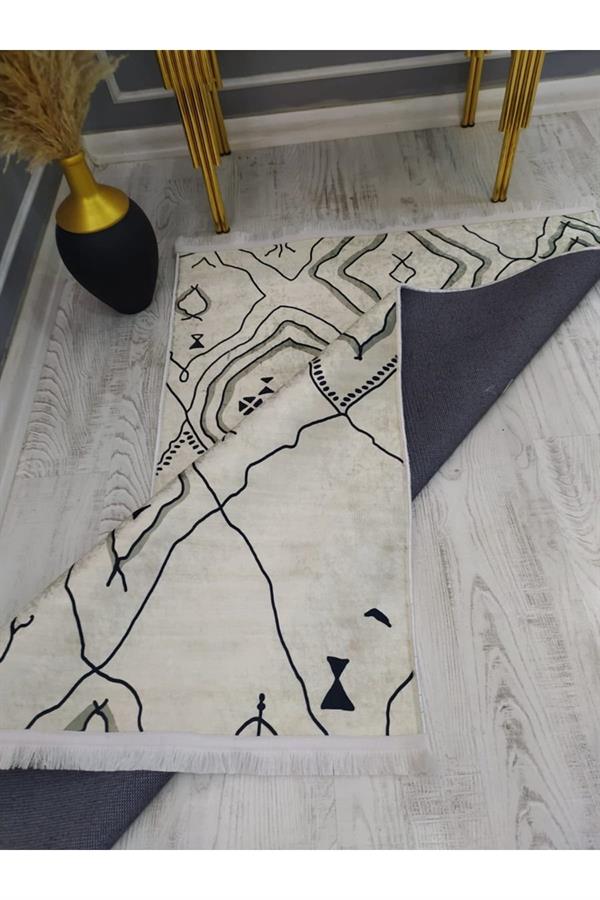 Kaymaz Tabanlı Yıkanabilir Eğimli Çizgiler Desenli Dokuma Taban Halı