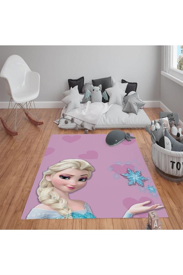 Kaymaz Tabanlı Yıkanabilir Elsa Desenli Çocuk Halısı Dot Taban Halı