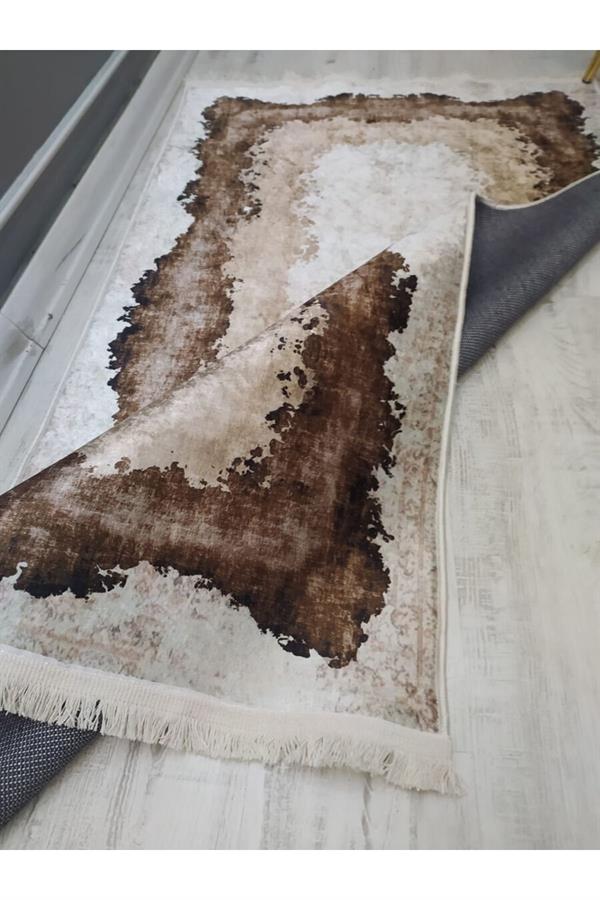 Kaymaz Tabanlı Yıkanabilir Eskitme Dekoratif Desenli Dokuma Taban Halı