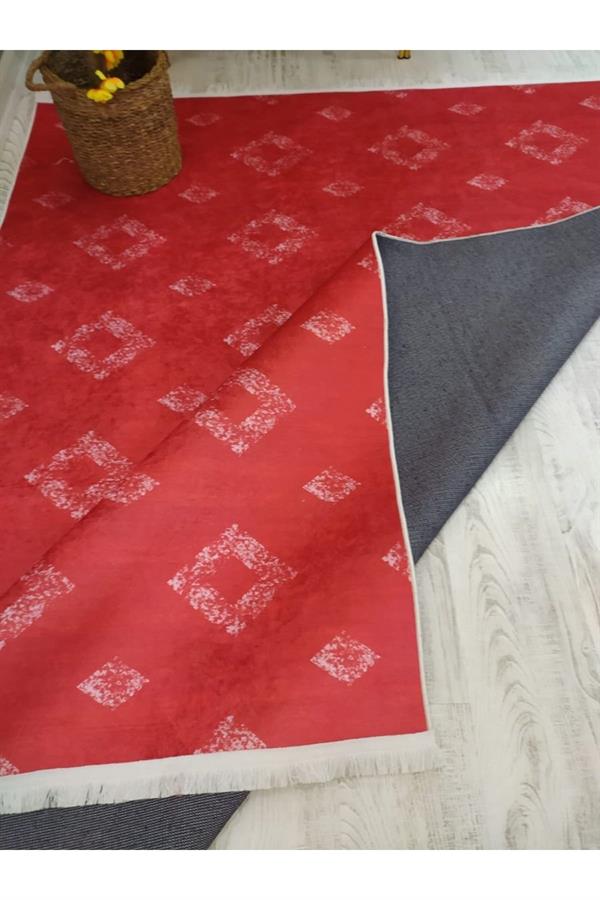 Kaymaz Tabanlı Yıkanabilir Etnik Dekoratif Desenli Dokuma Taban Halı