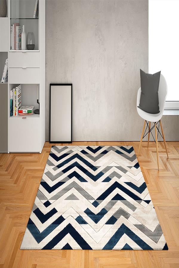 Kaymaz Tabanlı Yıkanabilir Geometrik Çerçeve Desenli Dot Taban Halı