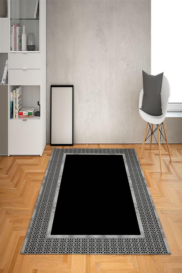 Kaymaz Tabanlı Yıkanabilir Geometrik Çerçeve Desenli Dot Taban Halı