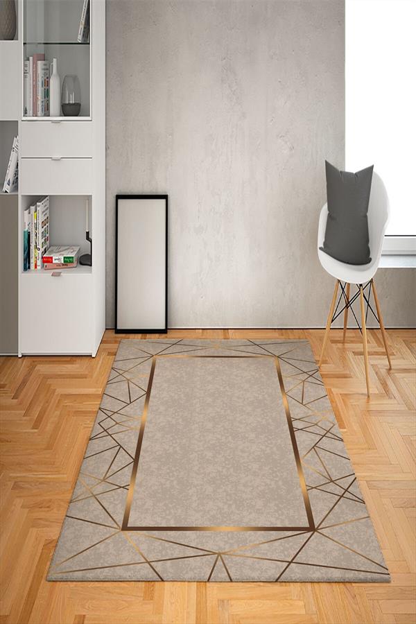 Kaymaz Tabanlı Yıkanabilir Geometrik Çerçeve Desenli Dot Taban Halı