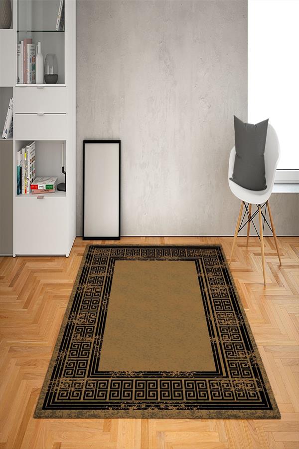 Kaymaz Tabanlı Yıkanabilir Geometrik Çerçeve Desenli Dot Taban Halı