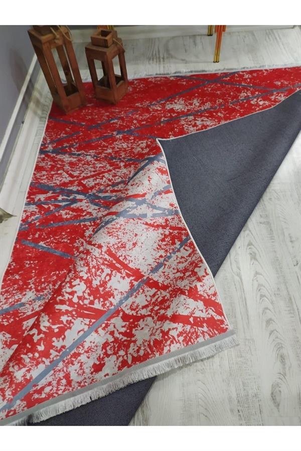 Kaymaz Tabanlı Yıkanabilir Geometrik Çizgiler Desenli Dokuma Taban Halı