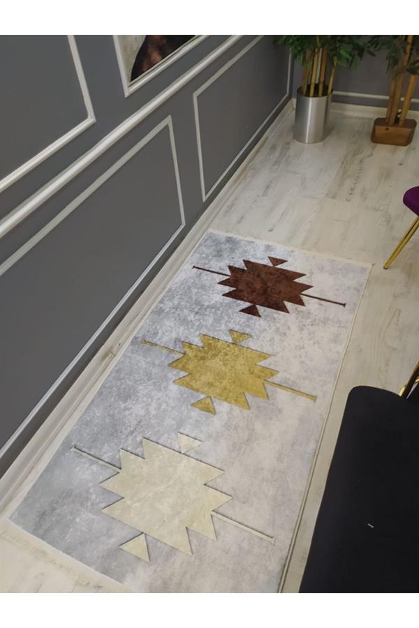 Kaymaz Tabanlı Yıkanabilir Geometrik Desenli Dokuma Taban Halı