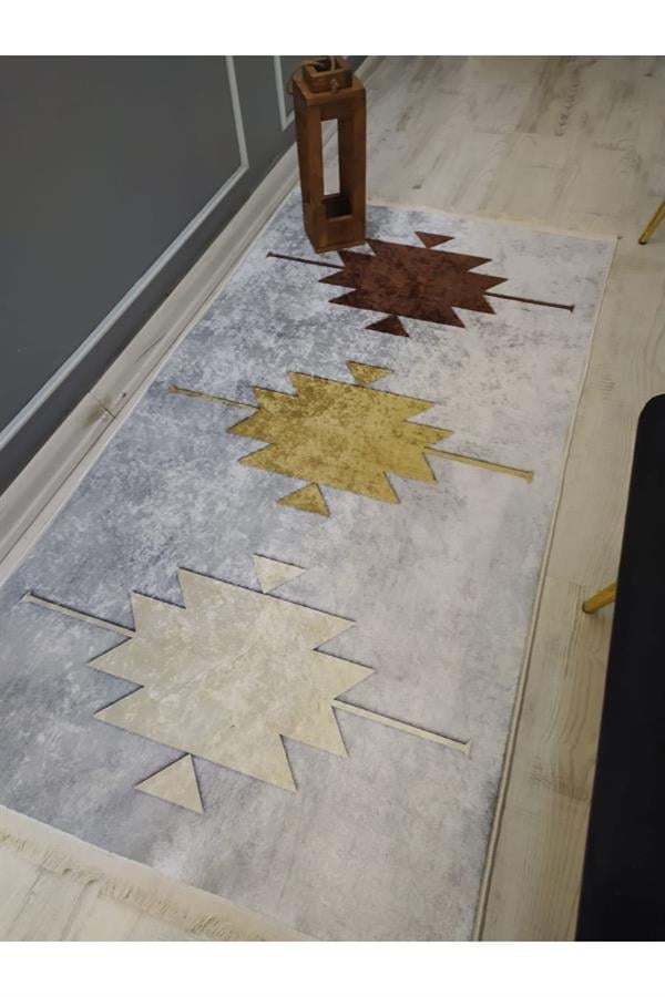 Kaymaz Tabanlı Yıkanabilir Geometrik Desenli Dokuma Taban Halı