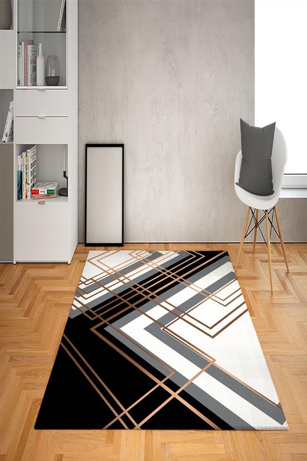Kaymaz Tabanlı Yıkanabilir Geometrik Desenli Dot Taban Halı