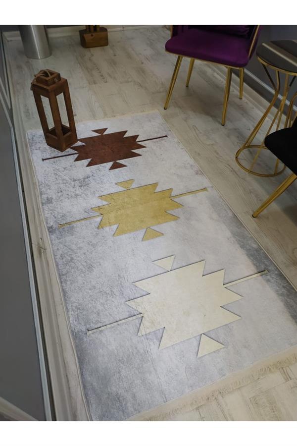 Kaymaz Tabanlı Yıkanabilir Geometrik Desenli Dokuma Taban Halı