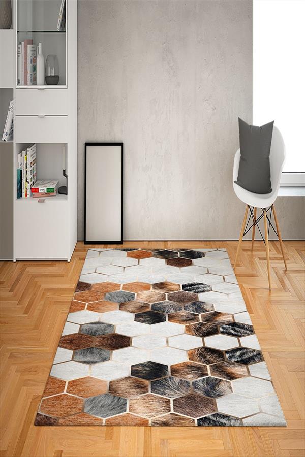 Kaymaz Tabanlı Yıkanabilir Geometrik Desenli Dot Taban Halı