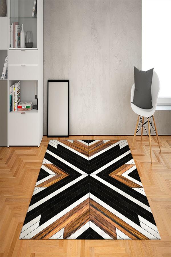 Kaymaz Tabanlı Yıkanabilir Geometrik Desenli Dot Taban Halı