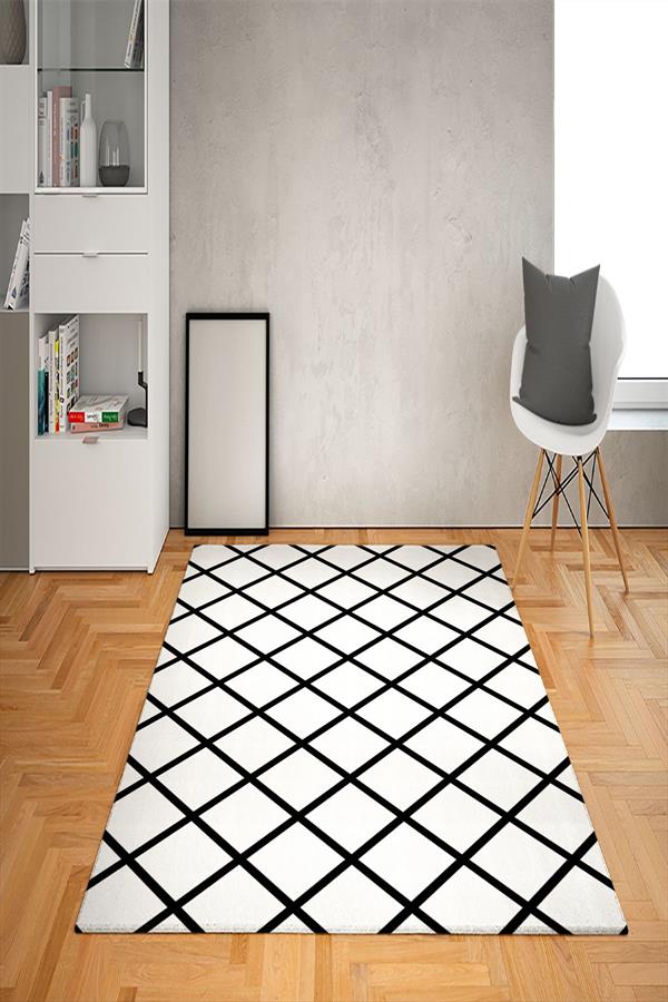 Kaymaz Tabanlı Yıkanabilir Geometrik Desenli Dot Taban Halı
