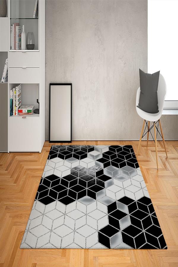 Kaymaz Tabanlı Yıkanabilir Geometrik Desenli Dot Taban Halı