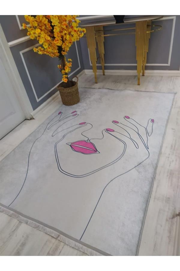 Kaymaz Tabanlı Yıkanabilir Kadın Silüet Desenli Dokuma Taban Halı