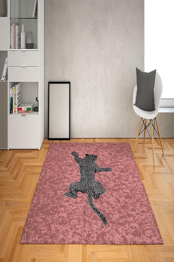 Kaymaz Tabanlı Yıkanabilir Kaplan Desenli Dot Taban Halı