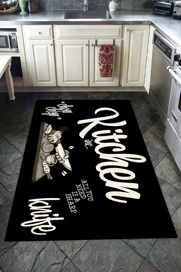 Kaymaz Tabanlı Yıkanabilir Kitchen Desenli Dot Taban Halı