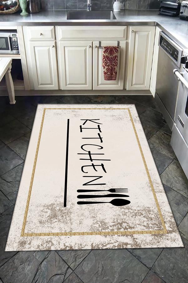 Kaymaz Tabanlı Yıkanabilir Kitchen Desenli Dot Taban Halı
