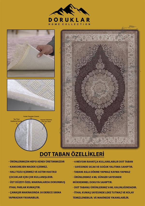 Kaymaz Tabanlı Yıkanabilir Leke Tutmaz Modern Klasik Desenli Salon Halısı Dot Taban Halı KLDH26