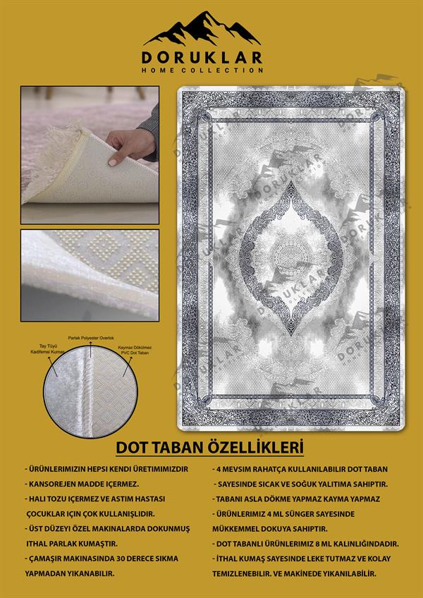 Kaymaz Tabanlı Yıkanabilir Leke Tutmaz Modern Klasik Desenli Salon Halısı Dot Taban Halı KLDH14