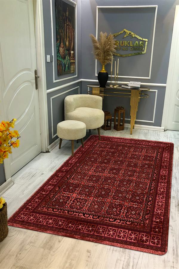 Kaymaz Tabanlı Yıkanabilir Leke Tutmaz Modern Klasik Desenli Salon Halısı Dot Taban Halı KLDH25