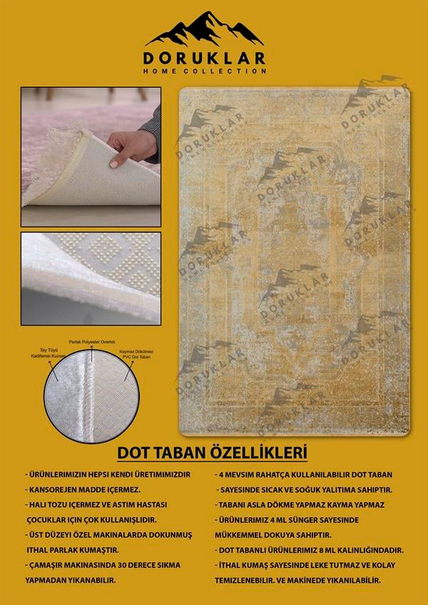 Kaymaz Tabanlı Yıkanabilir Leke Tutmaz Modern Klasik Desenli Salon Halısı Dot Taban Halı KLDH21