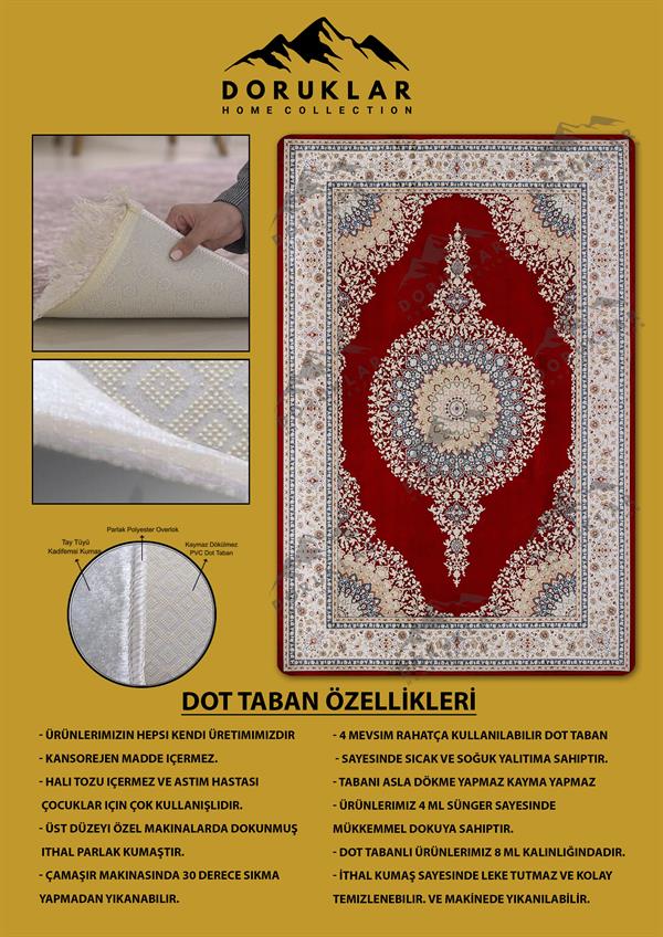 Kaymaz Tabanlı Yıkanabilir Leke Tutmaz Modern Klasik Desenli Salon Halısı Dot Taban Halı KLDH18