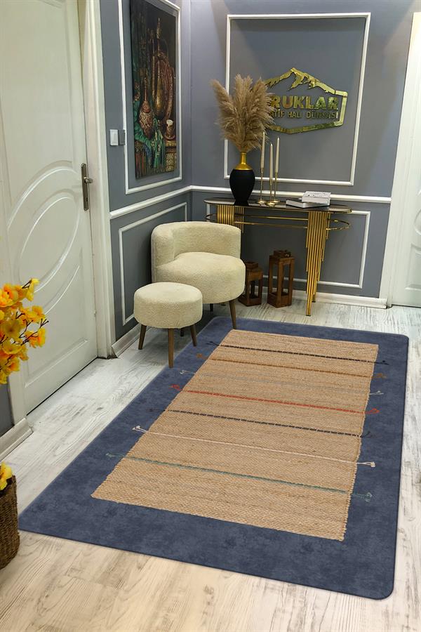 Kaymaz Tabanlı Yıkanabilir Leke Tutmaz Kilim Desenli Salon Halısı Dot Taban Halı KDH37