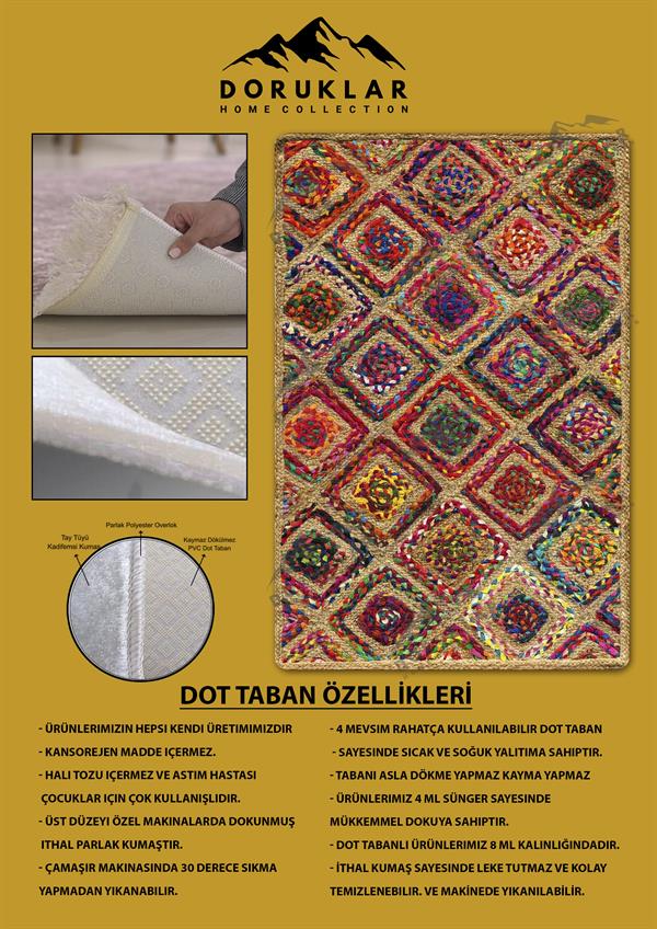 Kaymaz Tabanlı Yıkanabilir Leke Tutmaz Kilim Desenli Salon Halısı Dot Taban Halı KDH31