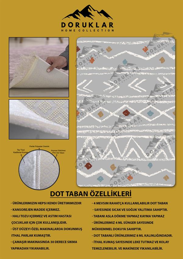 Kaymaz Tabanlı Yıkanabilir Leke Tutmaz Kilim Desenli Salon Halısı Dot Taban Halı KDH15