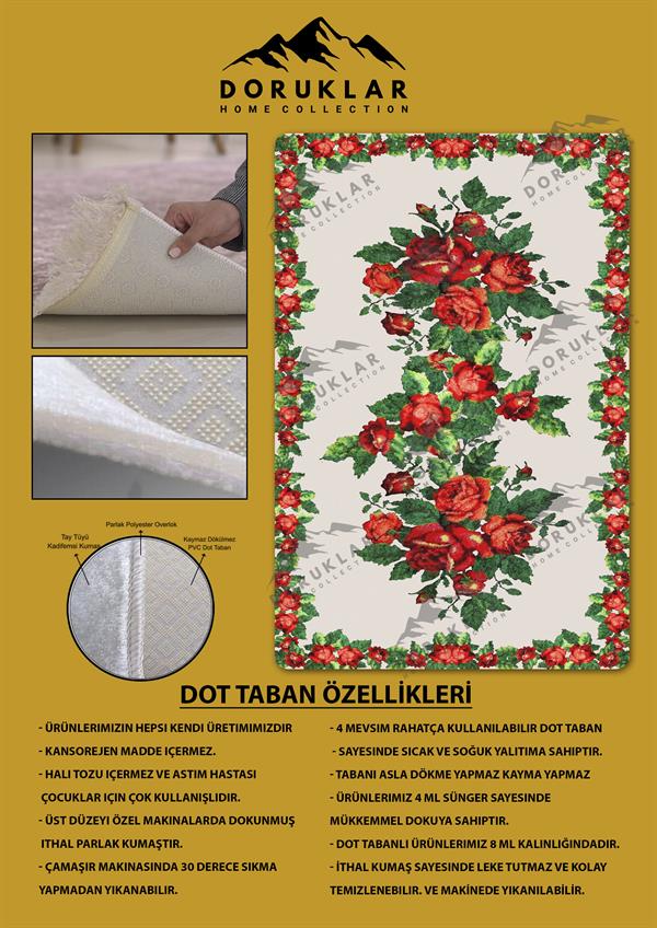 Kaymaz Tabanlı Yıkanabilir Leke Tutmaz Kilim Desenli Salon Halısı Dot Taban Halı KDH41