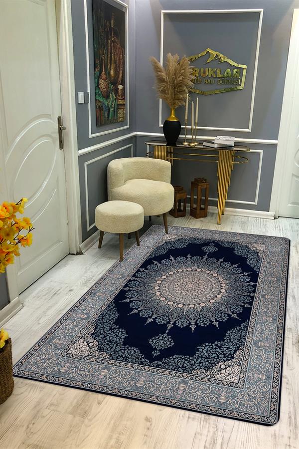 Kaymaz Tabanlı Yıkanabilir Leke Tutmaz Modern Klasik Desenli Salon Halısı Dot Taban Halı KLDH19