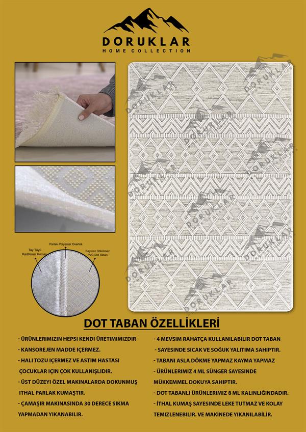 Kaymaz Tabanlı Yıkanabilir Leke Tutmaz Kilim Desenli Salon Halısı Dot Taban Halı KDH23