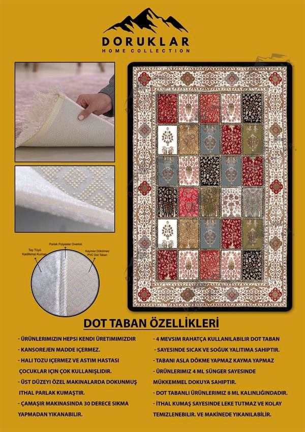 Kaymaz Tabanlı Yıkanabilir Leke Tutmaz Kilim Desenli Salon Halısı Dot Taban Halı KDH18