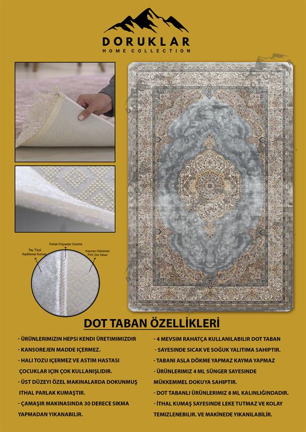 Kaymaz Tabanlı Yıkanabilir Leke Tutmaz Modern Klasik Desenli Salon Halısı Dot Taban Halı KLDH20