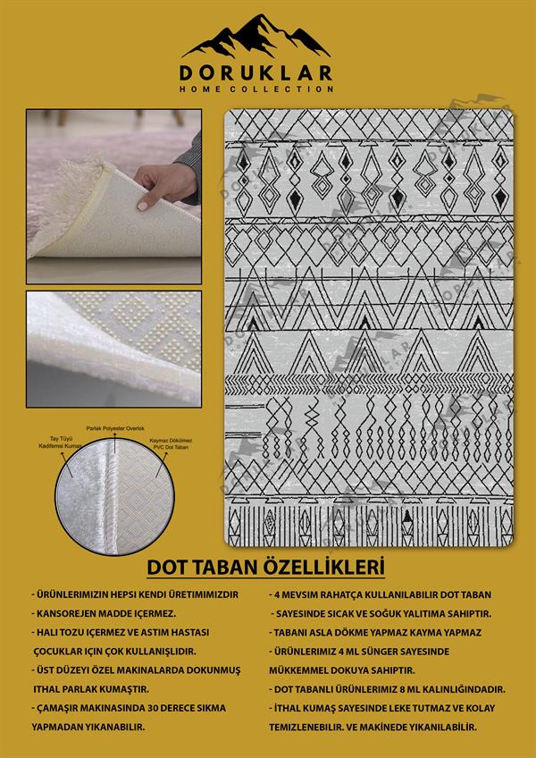 Kaymaz Tabanlı Yıkanabilir Leke Tutmaz Kilim Desenli Salon Halısı Dot Taban Halı KDH27