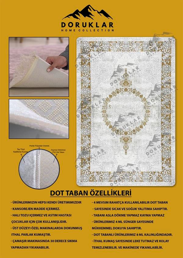 Kaymaz Tabanlı Yıkanabilir Leke Tutmaz Modern Klasik Desenli Salon Halısı Dot Taban Halı KLDH28