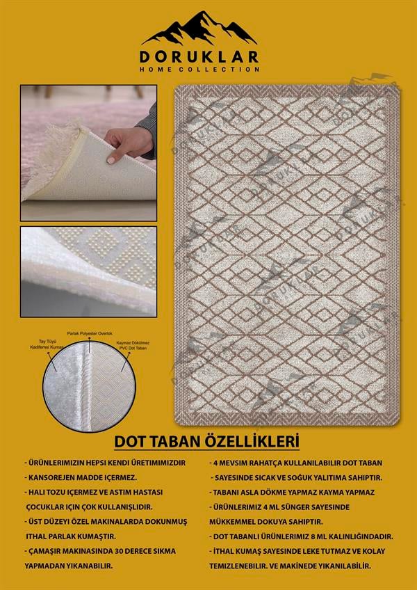 Kaymaz Tabanlı Yıkanabilir Leke Tutmaz Kilim Desenli Salon Halısı Dot Taban Halı KDH35