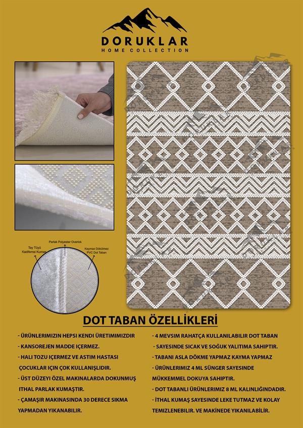 Kaymaz Tabanlı Yıkanabilir Leke Tutmaz Kilim Desenli Salon Halısı Dot Taban Halı KDH34