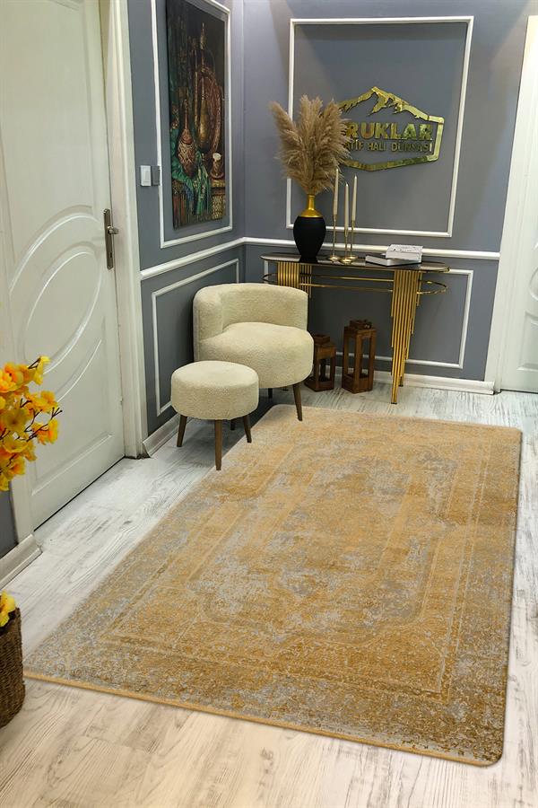 Kaymaz Tabanlı Yıkanabilir Leke Tutmaz Modern Klasik Desenli Salon Halısı Dot Taban Halı KLDH21
