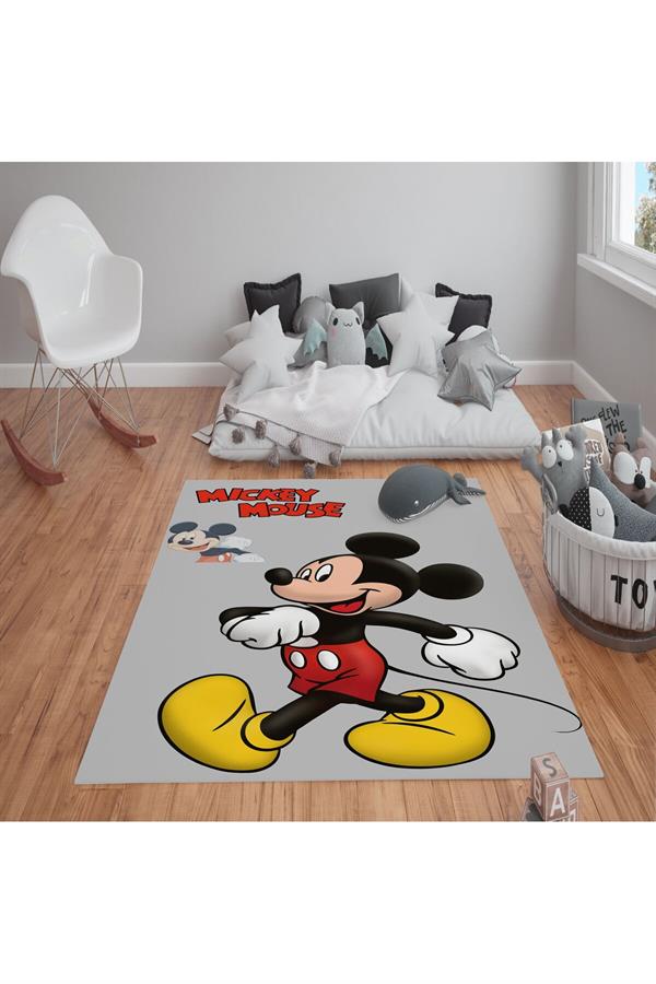 Kaymaz Tabanlı Yıkanabilir Mickey Mouse Desenli Çocuk Halısı Dot Taban Halı