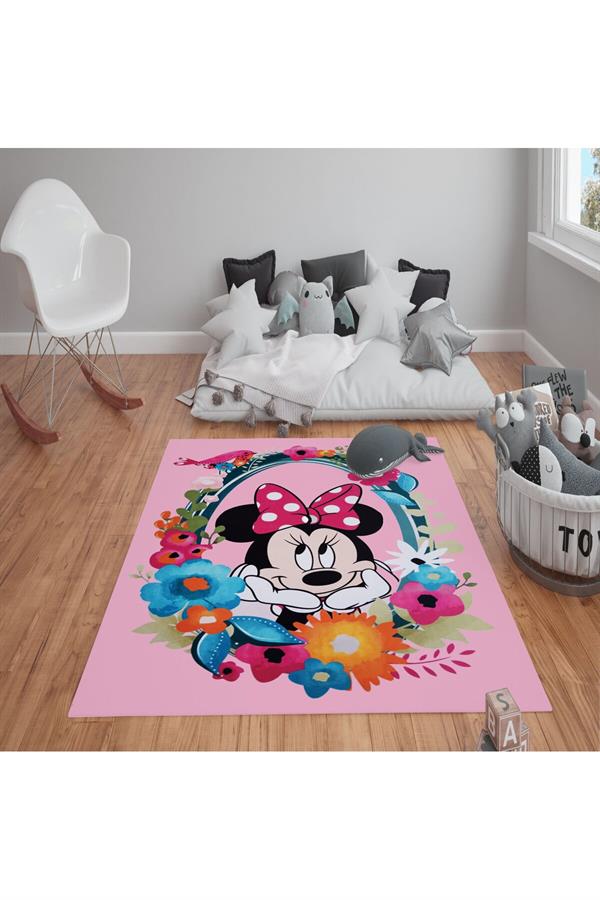 Kaymaz Tabanlı Yıkanabilir Mickey Mouse Desenli Çocuk Halısı Dot Taban Halı