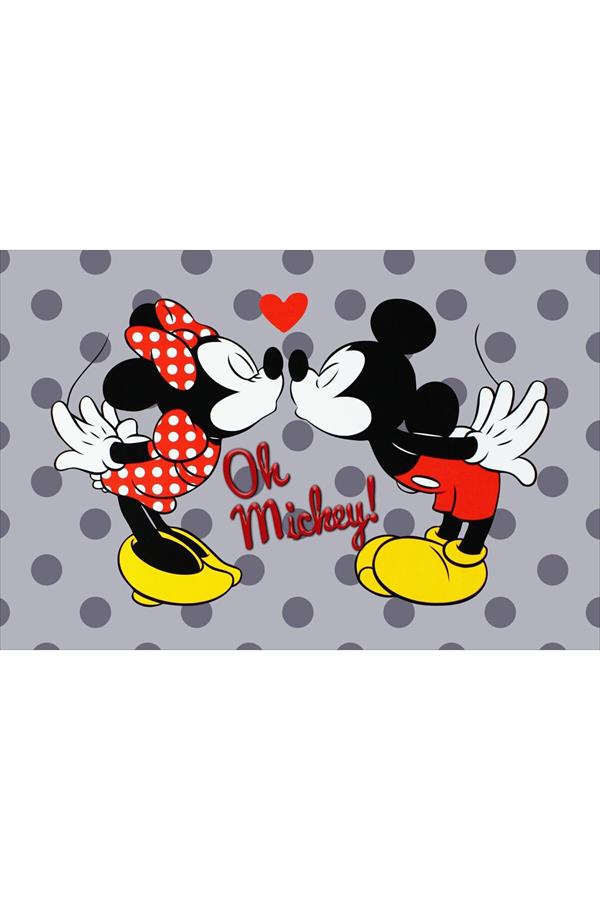 Kaymaz Tabanlı Yıkanabilir Mickey Mouse Desenli Çocuk Halısı Dot Taban Halı