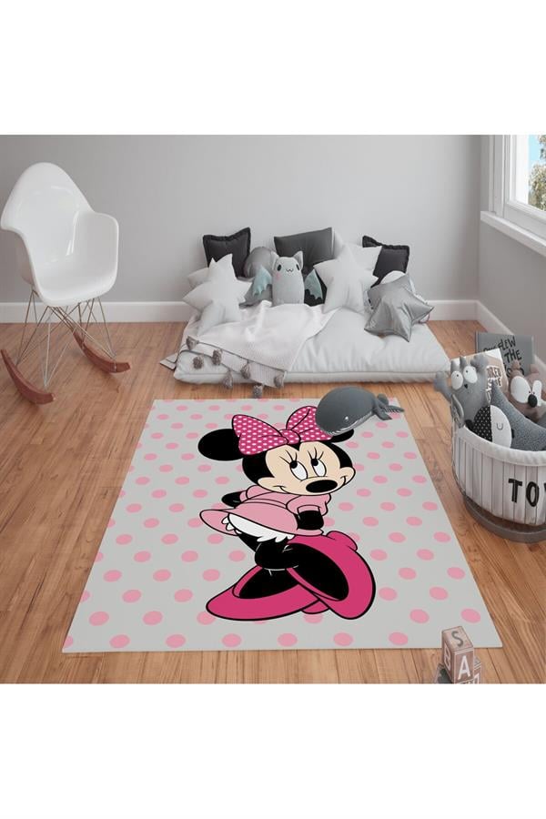 Kaymaz Tabanlı Yıkanabilir Mickey Mouse Desenli Çocuk Halısı Dot Taban Halı