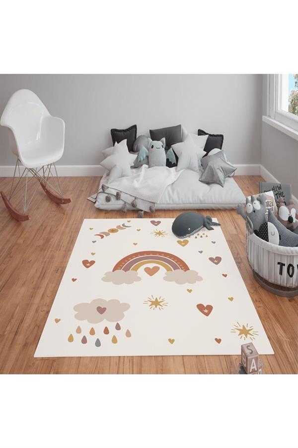 Kaymaz Tabanlı Yıkanabilir Minimal Desenli Çocuk Halısı Dot Taban Halı