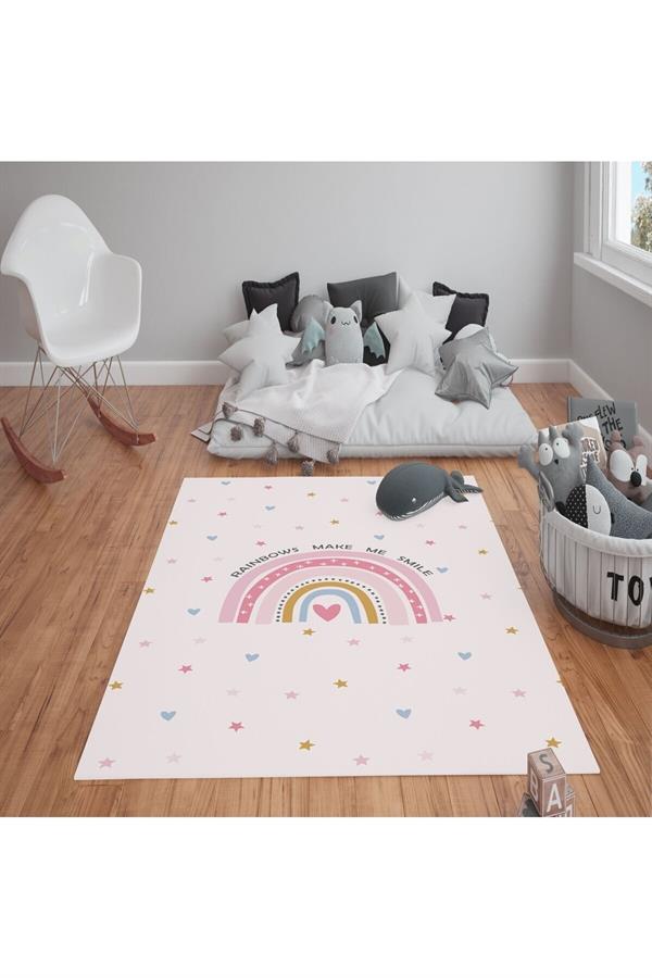 Kaymaz Tabanlı Yıkanabilir Minimal Desenli Çocuk Halısı Dot Taban Halı