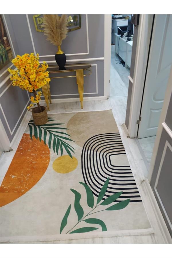 Kaymaz Tabanlı Yıkanabilir Minimal Desenli Dokuma Taban Halı